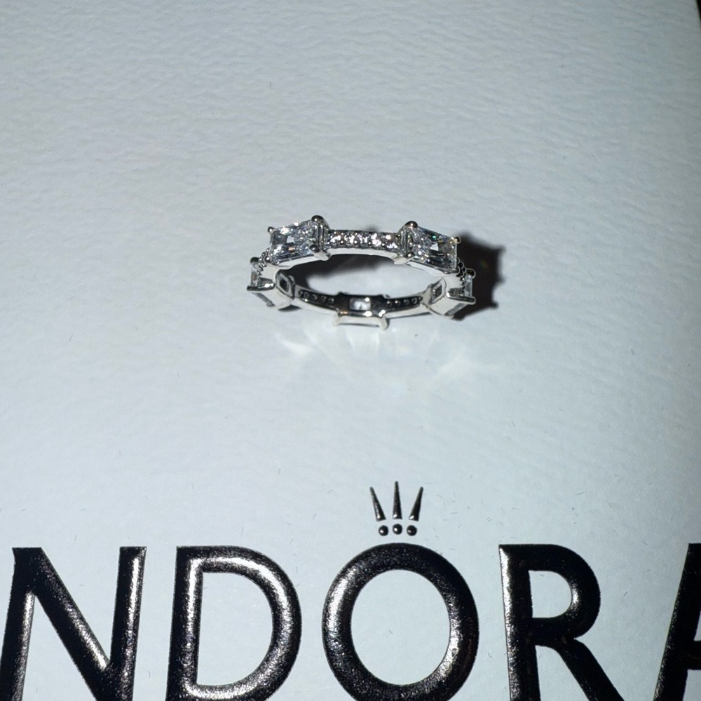 Pandora Silver Rectangular Bars Sparkling Pav Rin… - image 2